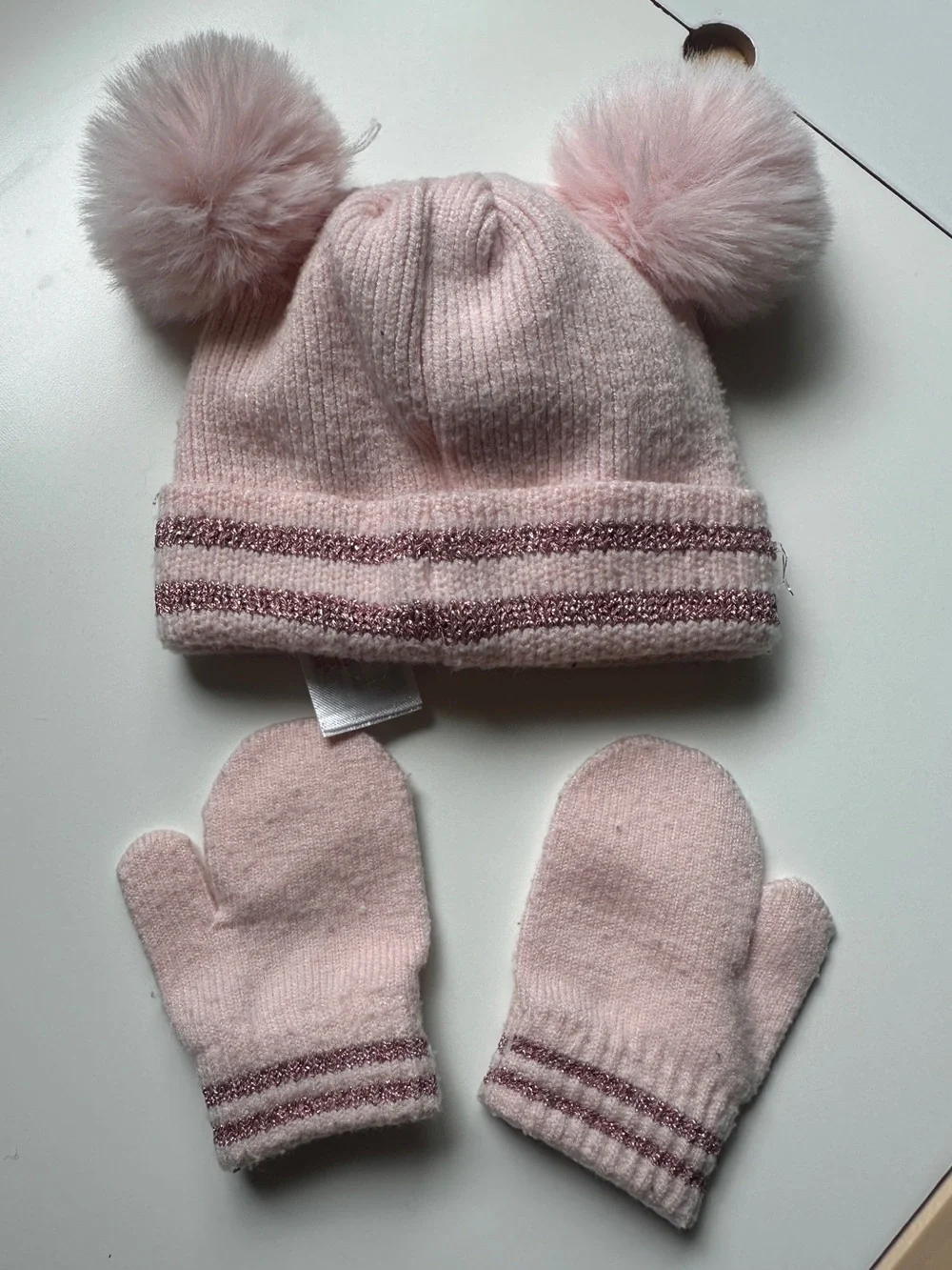 Disney Minnie Mouse Pink Winter Pom Pom Hat and Mittens 6-12m